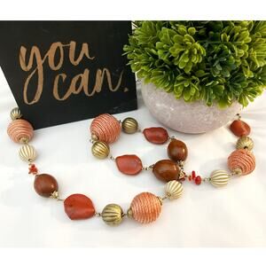 Vintage Orange Gold Beaded Necklace Fashion Jewelry